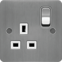 WFSS81BSW 13A 1 Gang Double Pole Switched Socket Brushed Steel White Insert