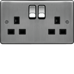WRSS82BSB 13A 2 Gang Double Pole Switched Socket Brushed Steel Black Insert