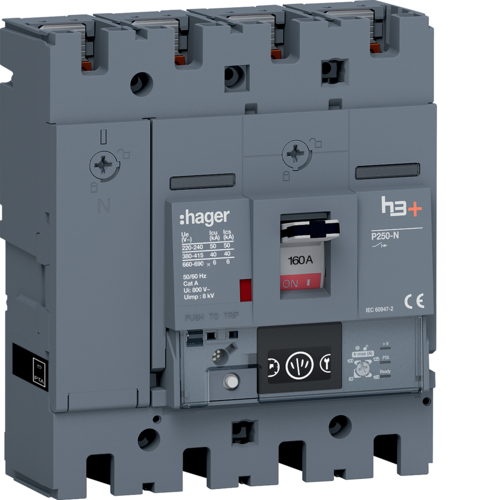 HNT161NR Moulded Case Circuit Breaker h3+ P250 Energy 4P4D N0-50-100% 160A 40kA FTC