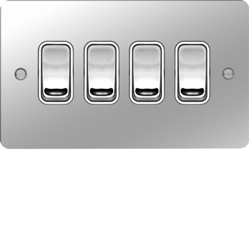 WFPS42PSW 10AX 4 Gang 2 Way Wall Switch Polished Steel White Insert