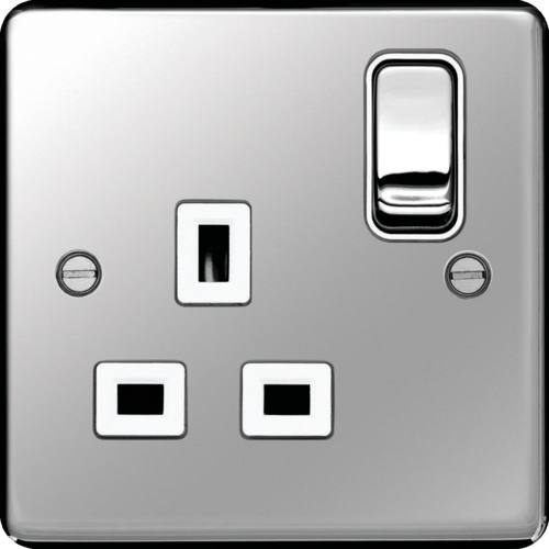 WRSS81PSW 13A 1 Gang Double Pole Switched Socket Polished Steel White Insert