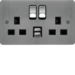 WFSS82BSB-USBS 13A 2 Gang Double Pole Switched Socket c/w Twin USB Ports Brushed Steel Black
