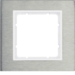 10113609 Frame 1gang,  B.7, stainless steel/p. white matt,  metal brushed