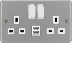 WPSS82-USB 13A 2 Gang Double Pole Switched Socket c/w Twin USB Ports shallow