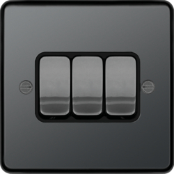 WRPS32BNB 10AX 3 Gang 2 Way Wall Switch Black Nickel Black Insert