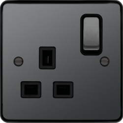 WRSS81BNB 13A 1 Gang Double Pole Switched Socket Black Nickel Black Insert