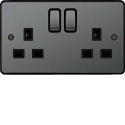 WRSS82BNB 13A 2 Gang Double Pole Switched Socket Black Nickel Black Insert