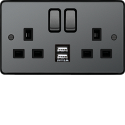 WRSS82BNB-USBS 13A 2 Gang Double Pole Switched Socket c/w Twin USB Ports Black Nickel Black