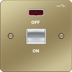 WFDP50NPBW 50A Double Pole Switch 1 Gang with LED Indicator Polished Brass White Insert