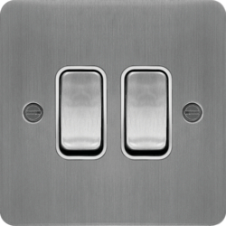 WFPS22BSW 10AX 2 Gang 2 Way Wall Switch Brushed Steel White Insert