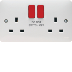WMSS82R/DNS 2 Gang Double Pole Switched Socket Dual Earth Red Rocker Markd DO NOT SWITCH OFF