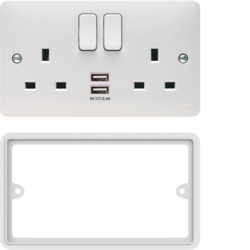 WMSS82USBS 2 Gang Double Pole Switched Socket Complete With Twin USB Ports and