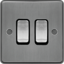 WRPS22BSB 10AX 2 Gang 2 Way Wall Switch Brushed Steel Black Insert
