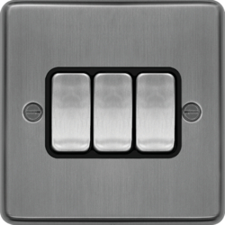 WRPS32BSB 10AX 3 Gang 2 Way Wall Switch Brushed Steel Black Insert