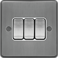 WRPS32BSW 10AX 3 Gang 2 Way Wall Switch Brushed Steel White Insert