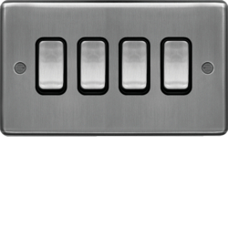 WRPS42BSB 10AX 4 Gang 2 Way Wall Switch Brushed Steel Black Insert