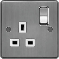 WRSS81BSW 13A 1 Gang Double Pole Switched Socket Brushed Steel White Insert