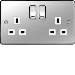 WRSS82PSW 13A 2 Gang Double Pole Switched Socket Polished Steel White Insert
