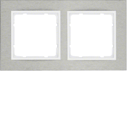 10223609 Frame 2gang hor., B.7, stainless steel/p. white matt,  metal brushed