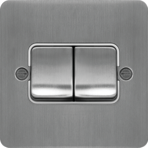 WFPS22WBSW 10AX 2 Gang 2 Way Wall Switch  Wide Rocker Brushed Steel White Insert