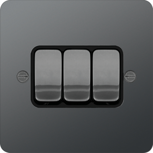 WFPS32BNB 10AX 3 Gang 2 Way Wall Switch Black Nickel Black Insert