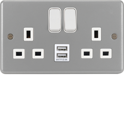 WPSS82-USB 13A 2 Gang Double Pole Switched Socket c/w Twin USB Ports shallow