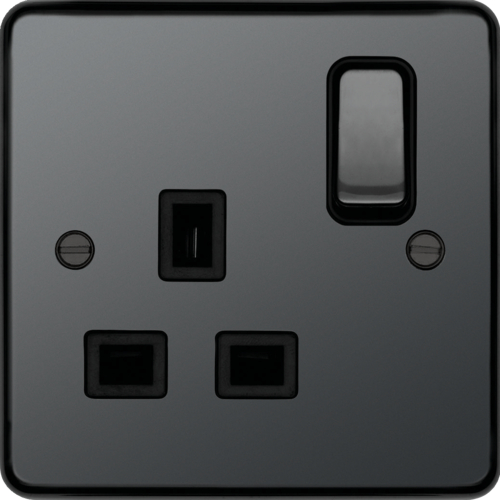 WRSS81BNB 13A 1 Gang Double Pole Switched Socket Black Nickel Black Insert