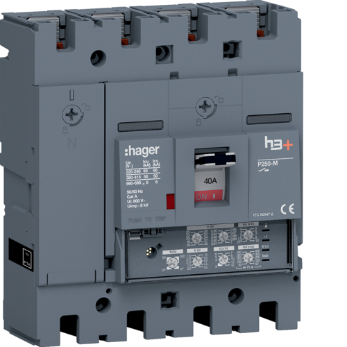 HMT041JR Moulded Case Circuit Breaker h3+ P250 LSI 4P4D N0-50-100% 40A 50kA FTC