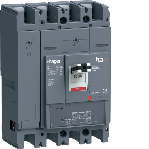 HMW631JR Moulded Case Circuit Breaker h3+ P630 LSI 4P4D N0-50-100% 630A 50kA FTC
