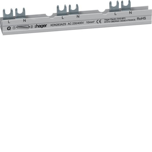 KDN263AZS 10mod Busbar 2P with 1mod space with auxiliary (Aux1/2mod- LN-space)