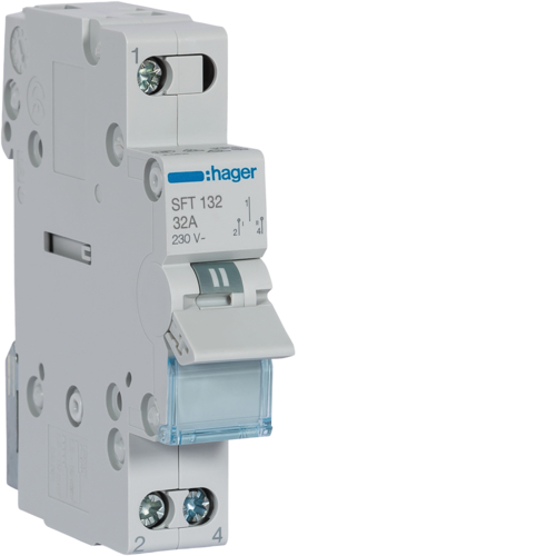 SFT132 1-pole,  32A Centre Off Modular Changeover Switch with Top Common Point