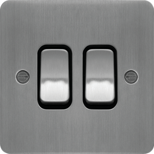 WFPS22BSB 10AX 2 Gang 2 Way Wall Switch Brushed Steel Black Insert