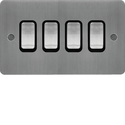 WFPS42BSB 10AX 4 Gang 2 Way Wall Switch Brushed Steel Black Insert