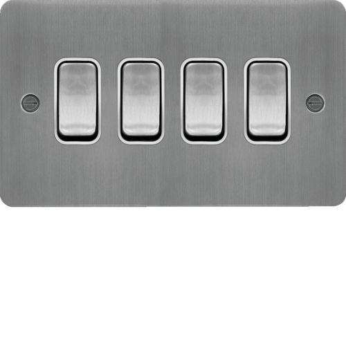 WFPS42BSW 10AX 4 Gang 2 Way Wall Switch Brushed Steel White Insert