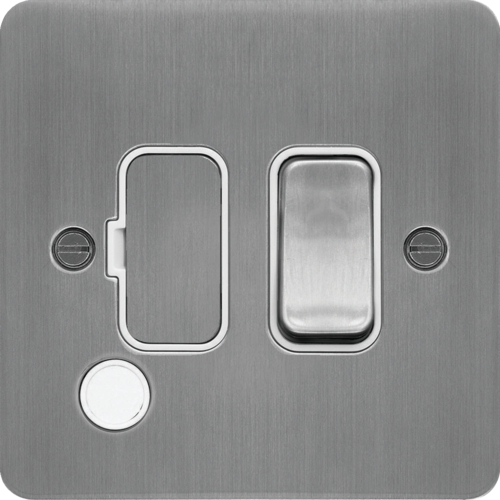WFSSU83FOBSW 13A  FCU Switched with Flex Outlet Brushed Steel White Insert