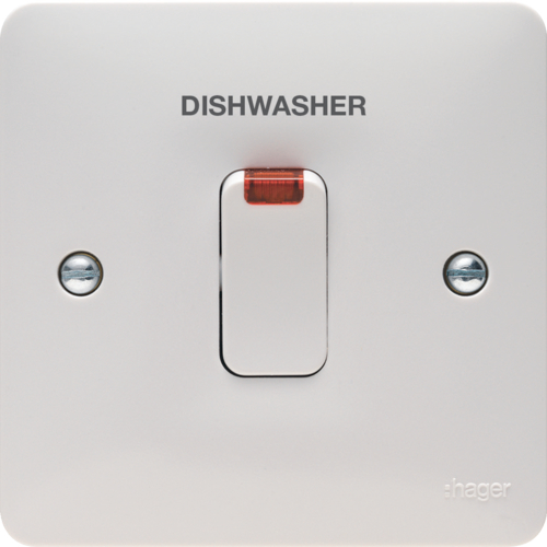 WMDP84N/DW 20A Double Pole Switch with LED Indicator Marked DISHWASHER