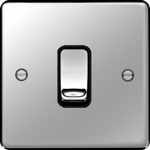 WRPS12PSB 10AX 1 Gang 2 Way Wall Switch Polished Steel Black Insert