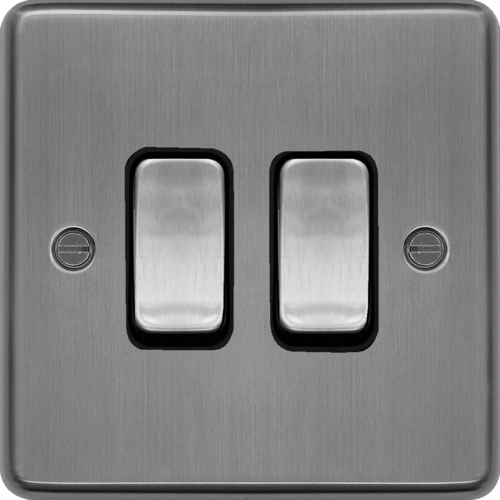 WRPS22BSB 10AX 2 Gang 2 Way Wall Switch Brushed Steel Black Insert