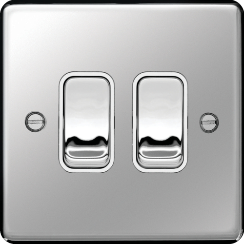 WRPS22PSW 10AX 2 Gang 2 Way Wall Switch Polished Steel White Insert