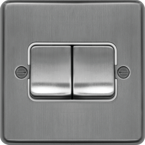 WRPS22WBSW 10AX 2 Gang 2 Way Wall Switch  Wide Rocker Brushed Steel White Insert