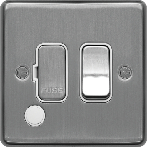 WRSSU83FOBSW 13A  FCU Switched with Flex Outlet Brushed Steel White Insert