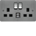 WFSS82BSB-USBS 13A 2 Gang Double Pole Switched Socket c/w Twin USB Ports Brushed Steel Black sh