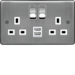 WRSS82BSW-USBS 13A 2 Gang Double Pole Switched Socket c/w Twin USB Ports Brushed Steel White